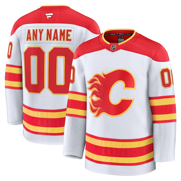 Men's Youth Calgary Flames Custom Fanatics White Away Player Jersey
